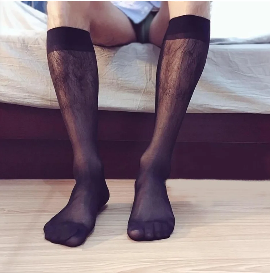 

3-Pack Mens Over The Calf Sheer Nylon Spandex Dress Socks Long Socks stockings Formal Wear Sheer Transparent Dress Tube Socks