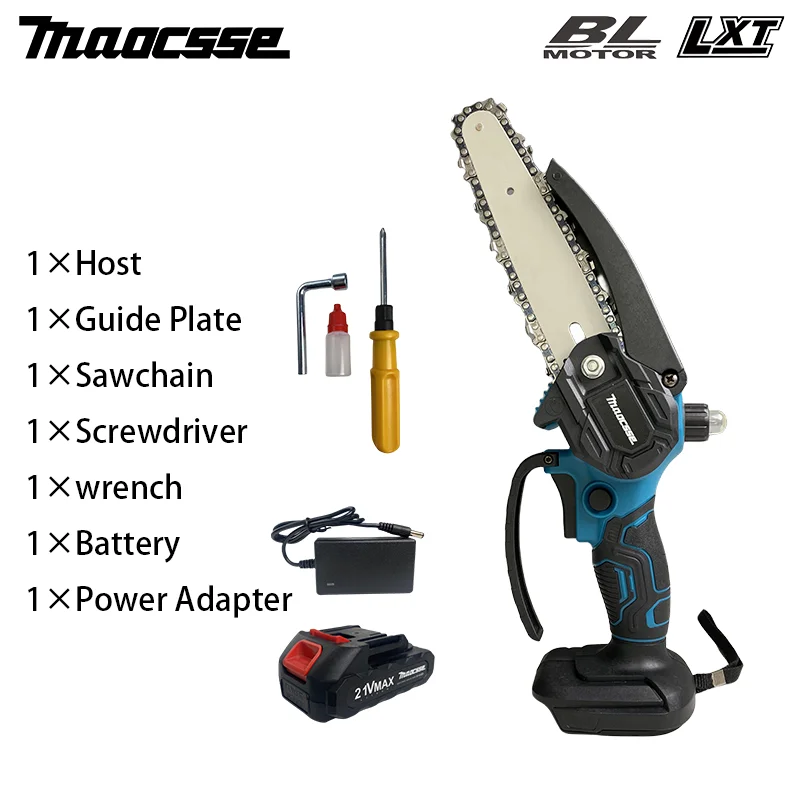 6 Inch Electric Chain Saw Handheld Portable Chainsaw Tree Wood Cutter Pruning Garden Power Tool Suitable for Makita 18V battery