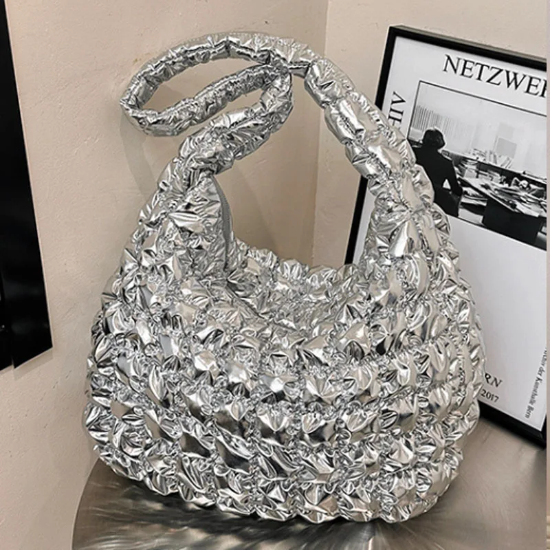 Borsa A Spalla Donna Hobo Puffy – Leggera In Nylon – Tracolla Regolabile E Staccabile – 31,5x21x6,5 Cm – Casual - 3