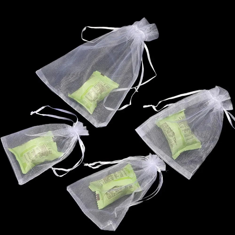 25/50PCS Drawable Party Supply Wedding Christmas Favor White Pouches Organza Gauze Sachet Gift Bags Drawstring Pocket 3