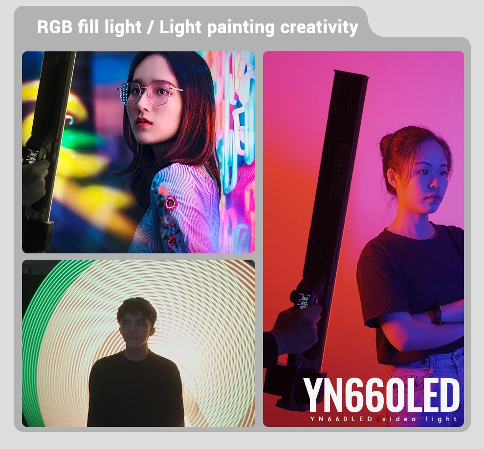 YN660 Handheld LED Video Light Touch Adjusting Bi-color 2000-9900k RGB Color Rem