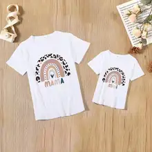 

Rainbow Mother Daughter T-shirts Summer Family Matching Outfits Mama Mini Mommy and Me Tee-shirt Women Girls Cotton Tops Clothes
