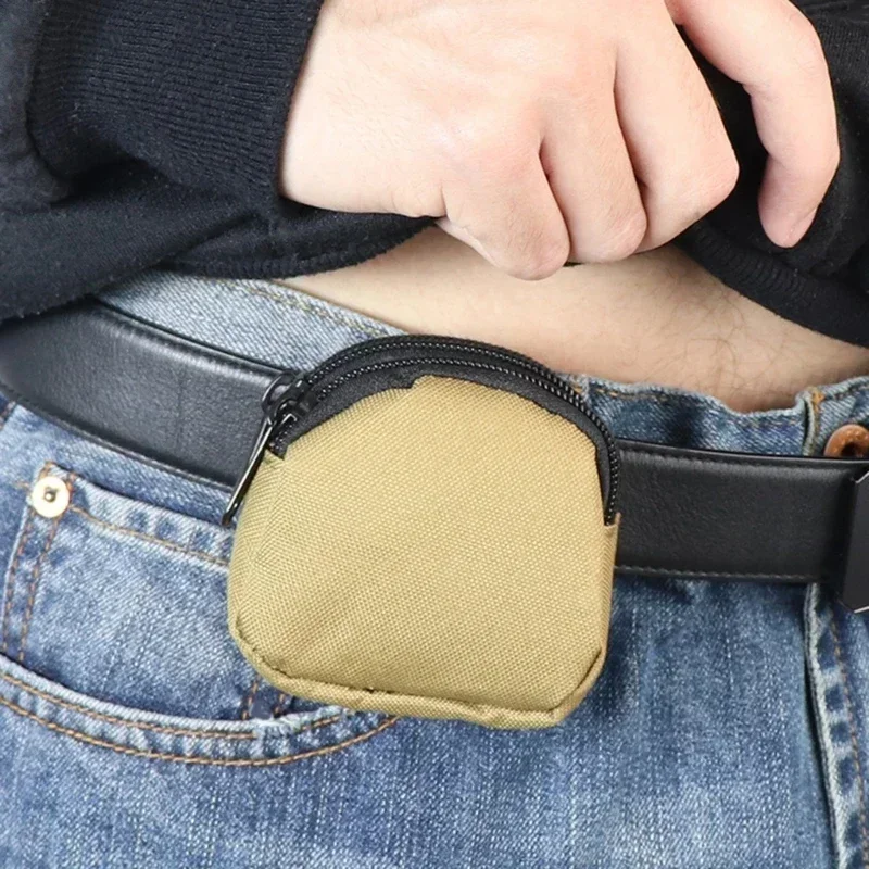 1pc-Nylon Double Zipper Pocket Coin Purse Men Outdoor Pouch Lightweight Small Card Holder Keys Storage Belt Waist Bag