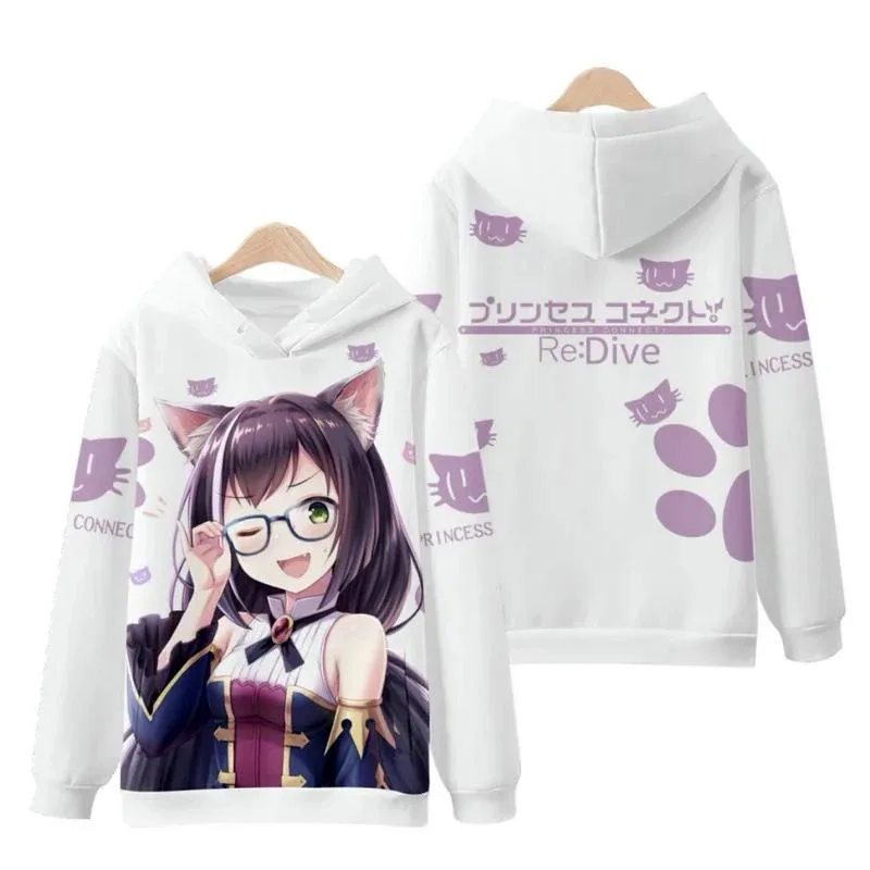 Princess connect re diving kawaii cute 3d hoodies sweaters anime game men's women long sleeve hooded harajuku hooded pullover