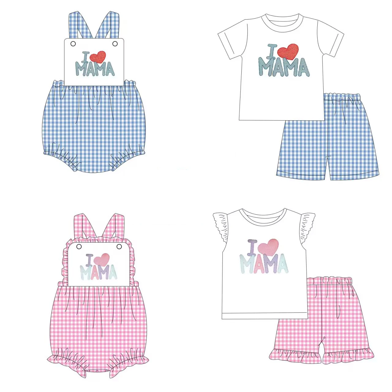 valentines day kids clothes children clothing i love mama print short sleeve set cute baby romper brother sister matching outfit