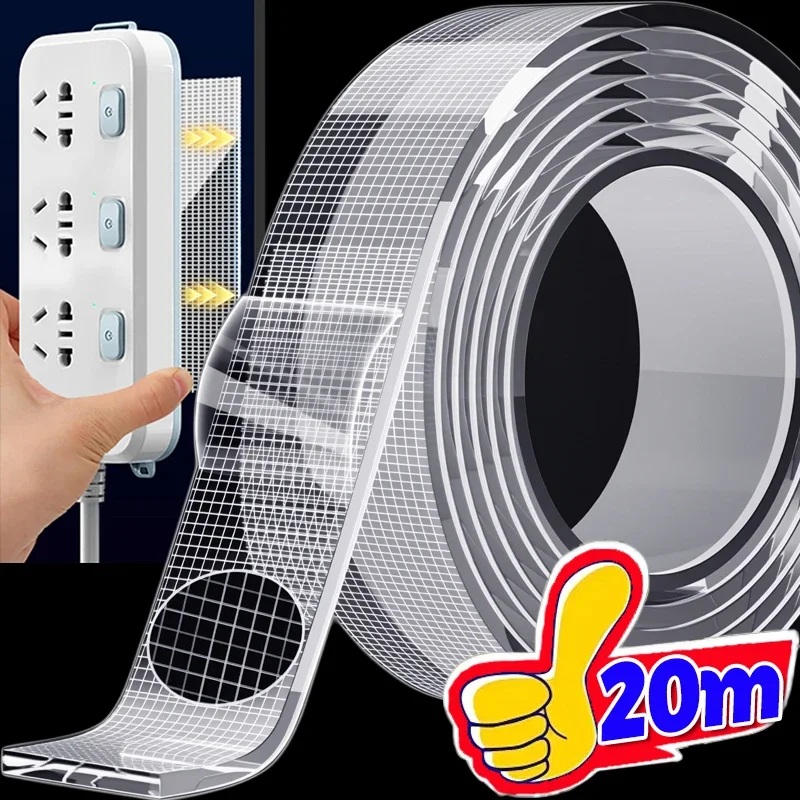 แถบกาวใสแบบยึดติดแน่น ทนทาน กาวสองหน้าแบบนาโน ใช้ซ้ำได้ กันน้ำ เทปติดพรม เทปตาข่ายไฟเบอร์ 1