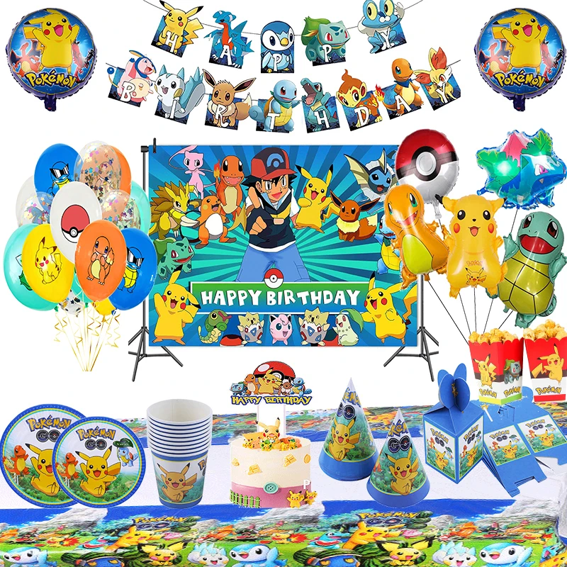 Pokemon Birthday Party Decoration Disposable Paper Cups Plates Children's Holiday Layout Supplies New Years Gift |