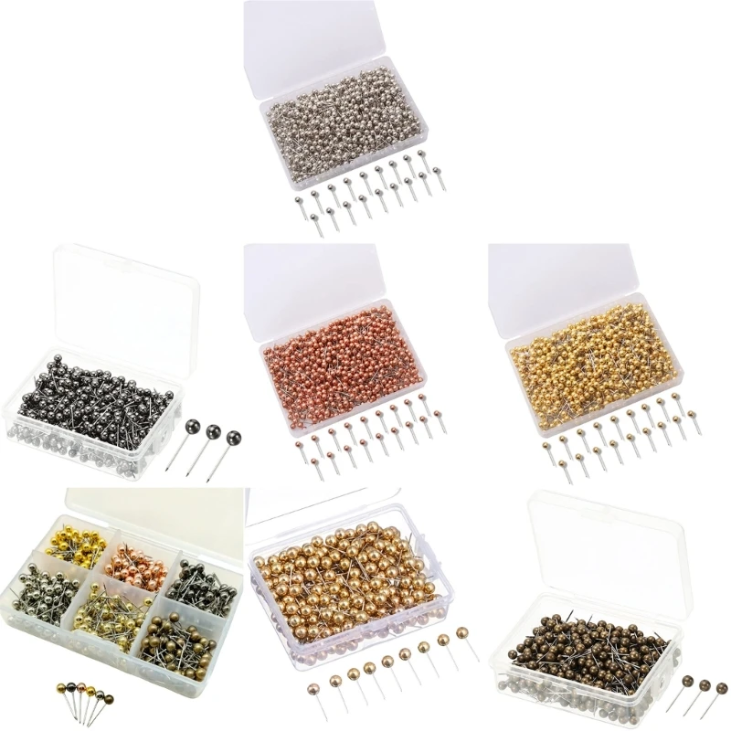 

480/500Pieces Ball-shape Push Pins Metallic Pushpins for Cork Board Sewing Pins 40JB