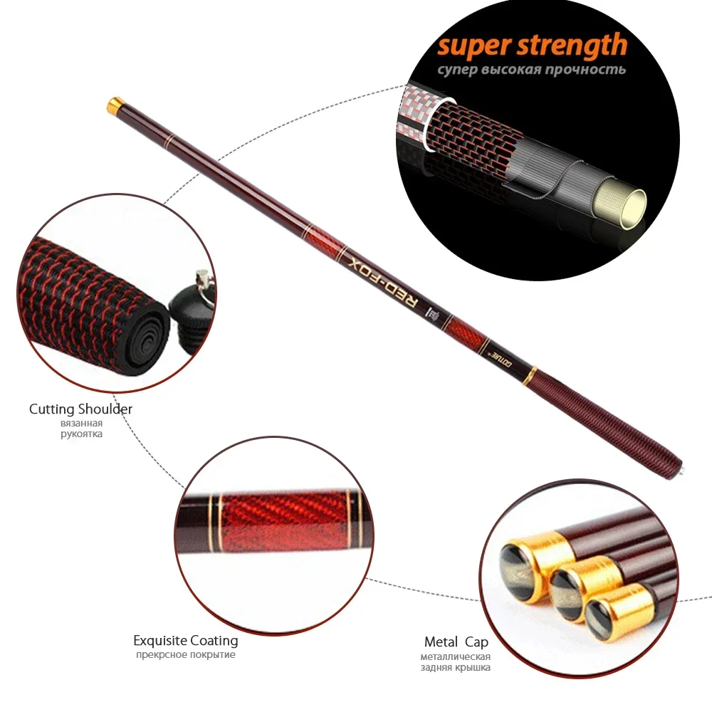 Goture RED FOX Carp Fishing Rod Ultralight Stream Pole Rod Carbon Fiber Power Hand Taiwan Fishing Rod for Freshwater 3.0m-7.2m
