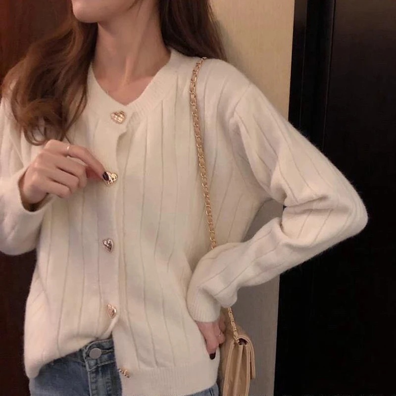 Women Knitted Cardigan Sweater Striped Long Sleeve
