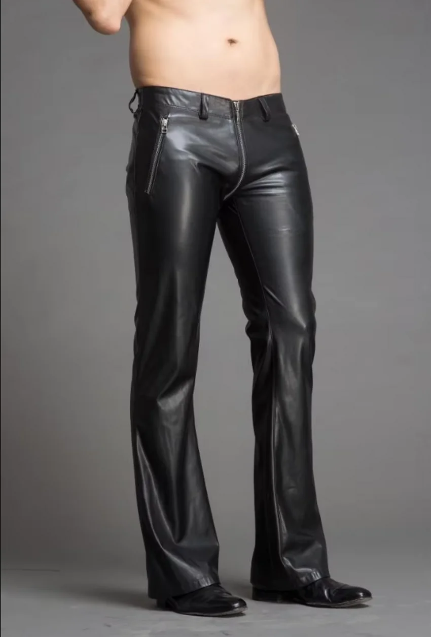 29-39 Men's New Clothing Slim Fashion Personality Horn Leather Pants Plus Size Leather Trousers Singer Stage Costumes