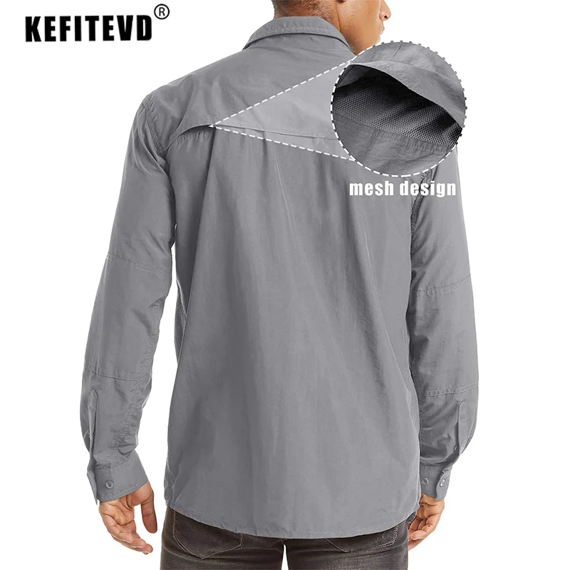 Fishing Shirts Men's Hiking Long Sleeve Zipper Chest Pocket Lightweight Camping Trekking
