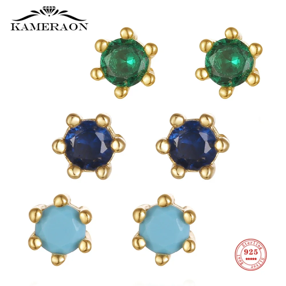 

925 Sterling Silver Screw Piercing Stud Earrings for Women Girls Mini Cubic Zirconia Geometric Ear Stud Fine Jewelry Gift
