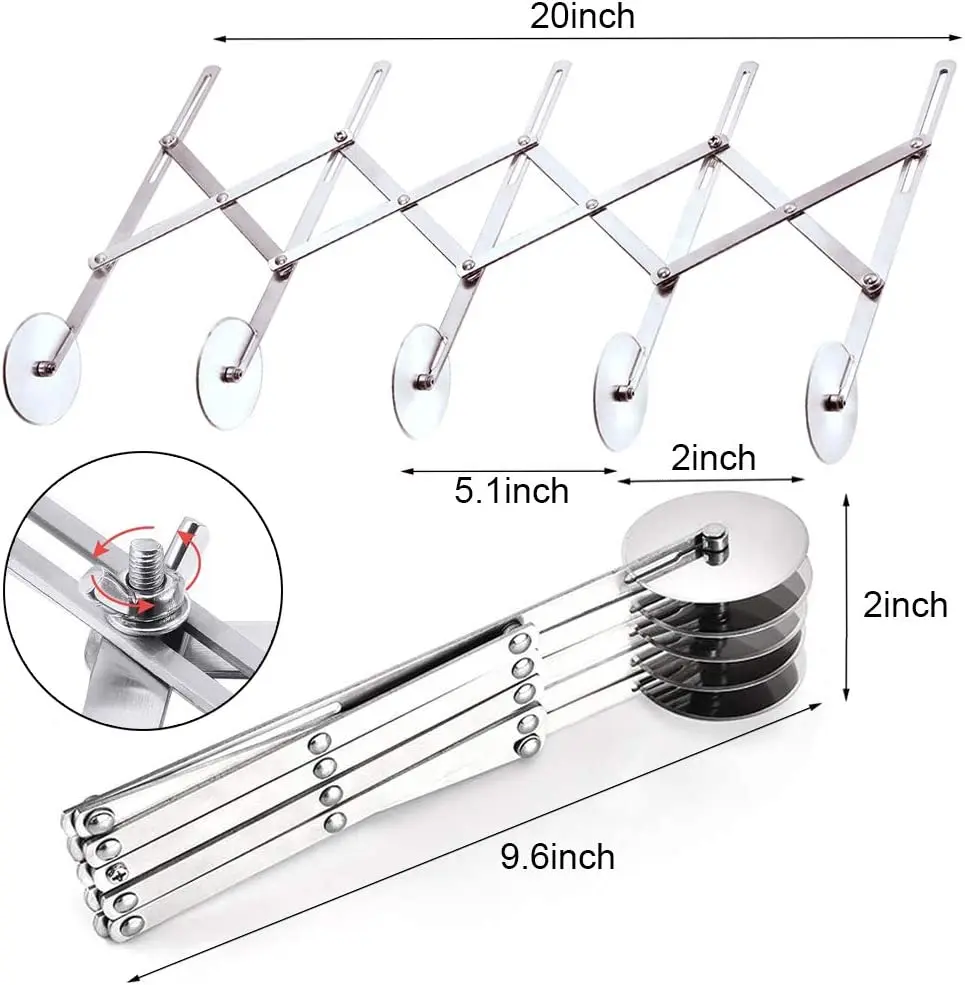 5 Wheel Pizza Cutter Pastry Cake Knife Stainless Steel Pies Waffles Dough Divider Cookies Expandable Baking Cutter Kitchen Tools
