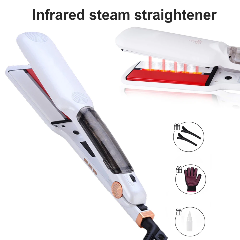 Steam Hair Straightener Professional Infrared Flat Iron Ceramic Vapor Hair Curler Wide Plate Hair Salon Styling Tools with LCD