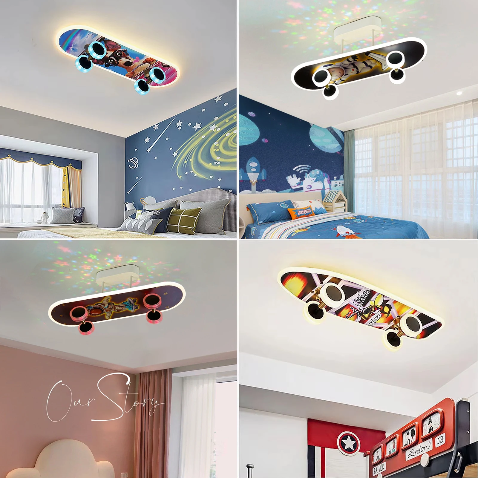 Children Room Skateboard Ceiling Light Dimmable with Remote, Modern Ceiling  Lamp, RGB Color Change for Boys Bedroom Decoration - AliExpress, image size:1600x1600