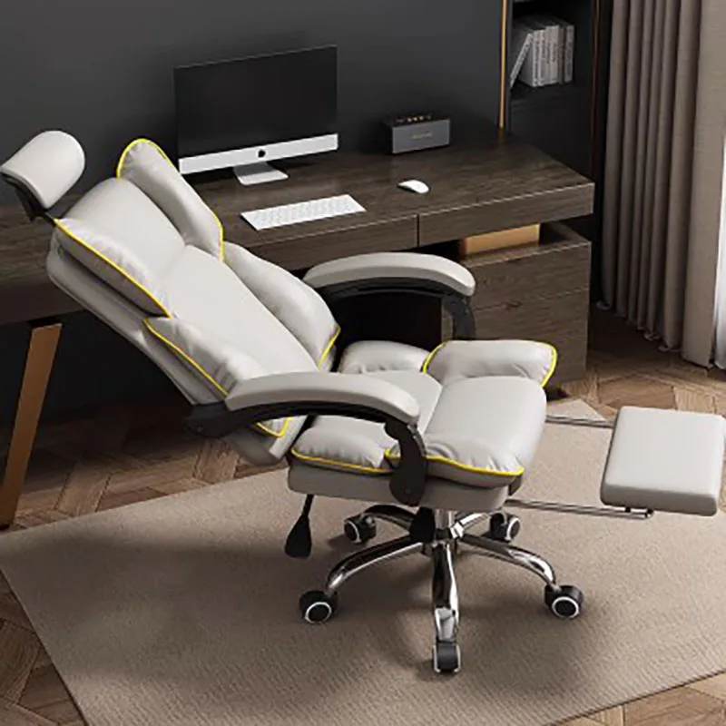 

Luxury Leather Office Chair Footrest Back Cushion Wheels Mobile Recliner Chair Computer Study Sillas De Oficina Office Furniture