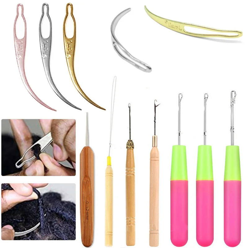 1pc Wood Plastic crochet braid needle Feather Hair Extension Tools Wig Hook  Needle Threader Knitting hair crochet needles 7type