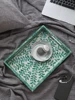 Luxury Rectangle Green Mother Of Pearls Tray With Two Handles Hand Crafted Home Tabletop Decor Storage Plate For Coffee Cups Set 2