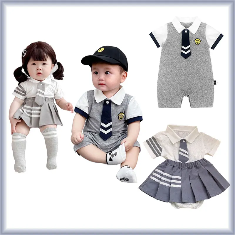 

Baby Brother and Sister Clothes for Twins Boy and Girl Polo Jumpsuit Baby Newborn Boys Onesie Toddler Girls Tie Romper Skirt