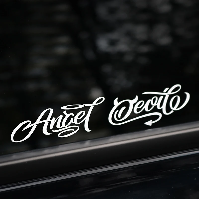 

Creative Car Sticker Angel Devil Text Decals Vinyl On Car Reflective Motorcycle Decoration Trunk Window Auto Accessories