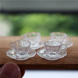 Elegant Miniature Dollhouse Beverage Set - Pretend Play Kitchen Accessories (4 cup and saucer D)