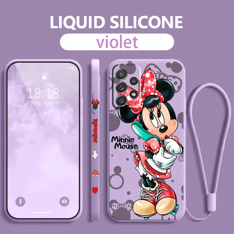 

Mickey Minnie Cute Phone Case For Samsung Galaxy A73 A53 A33 A52 A32 A71 A51 A21S A03S 4G 5G Liquid Left Rope Cover Coque Capa