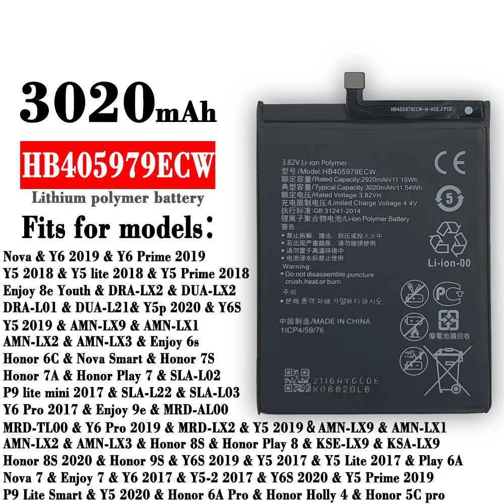 

Battery For Huawei Honor 7A 7S 6A 6S 6C 8A 8S 9S Y5 Nova 7A Pro Nova Lite honor P9 Lite SMart P9 Lite Mini HB405979ECW Batteries