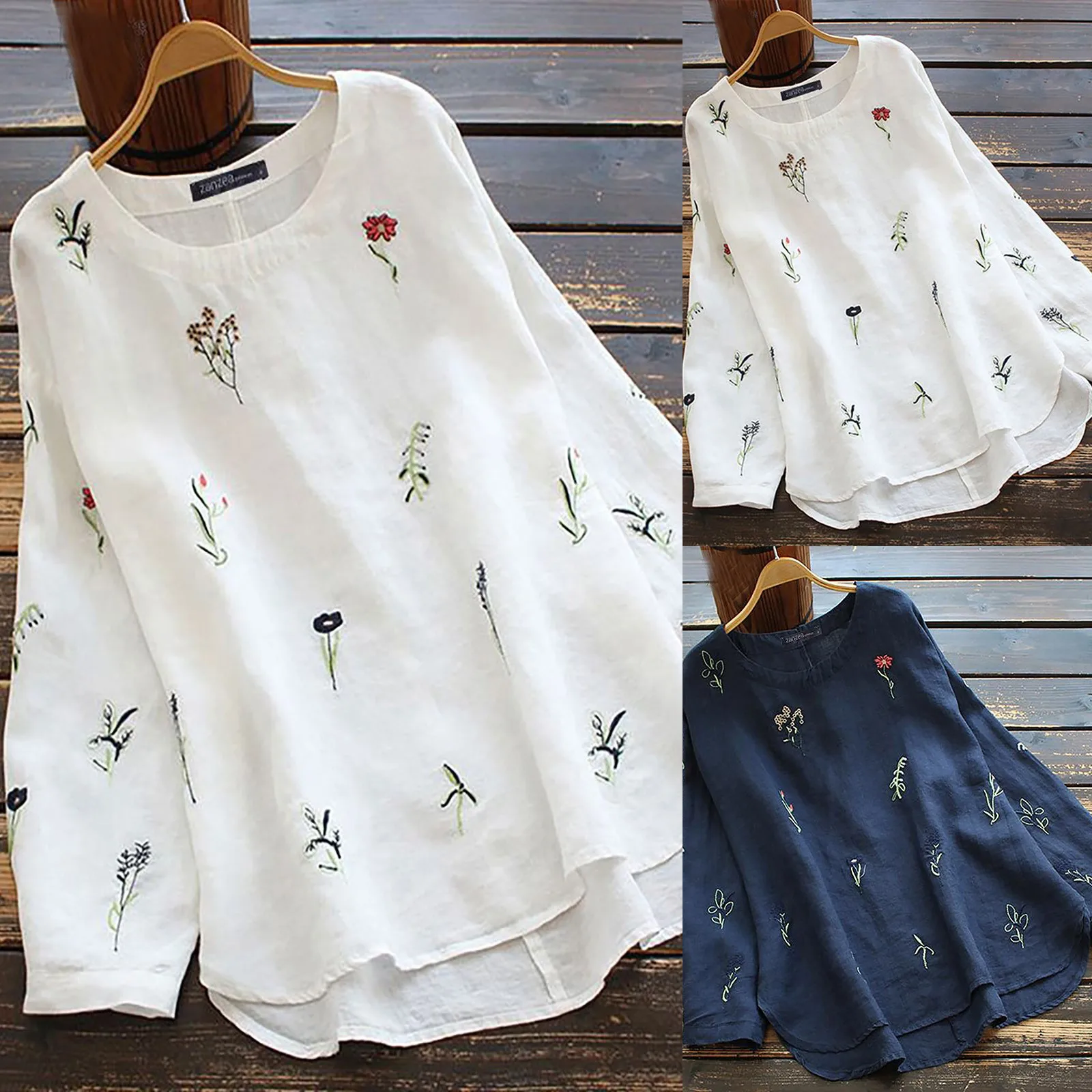 

Women's Round Neck Loose Irregular Embroidered Tops Social dress shirt Turn Down Collar Elegant Oversized Casual Shirt Loose