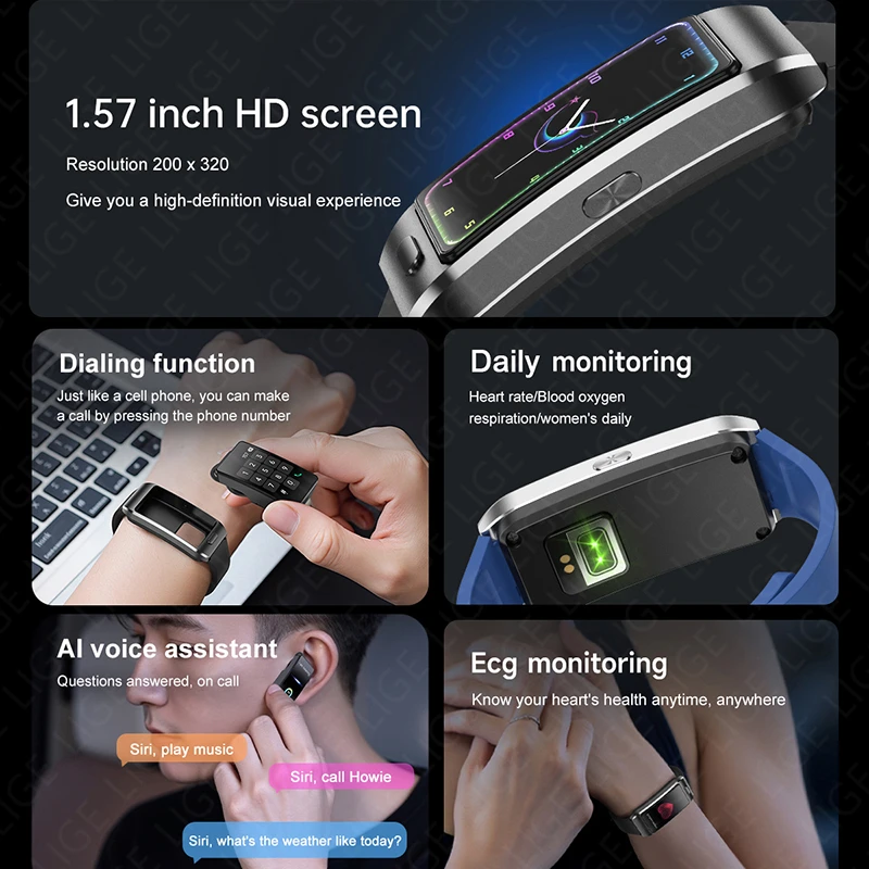 LIGE New 2in1 Headphones Smart Watch Voice Call Smartwatch TWS Bluetooth Earbuds Heart Rate Blood Oxygen Monitor Sports Bracelet
