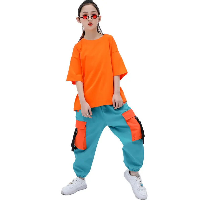 Kids Cool Ballroom Hip Hop Dancing Outfits Tshirt Cargo Pants Jazz