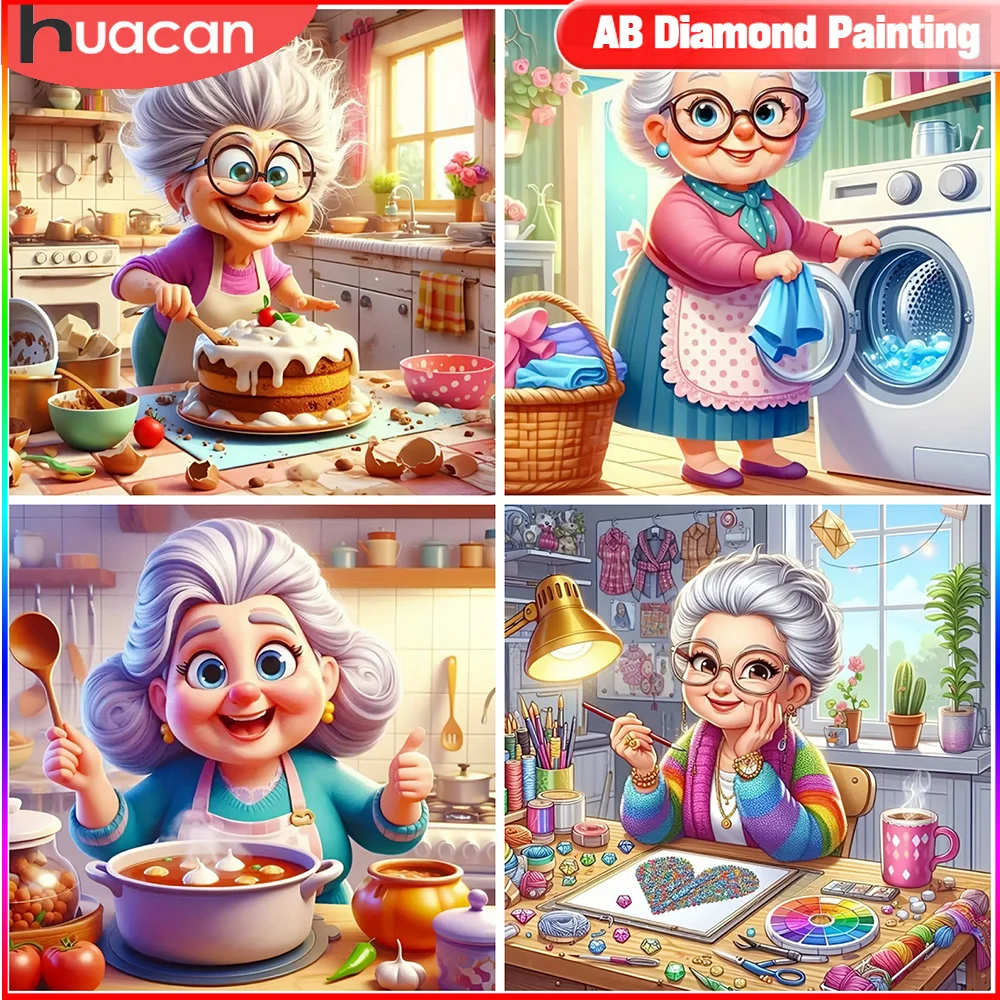 HUACAN Diamond Embroidery Grandma Picture Rhinestones Mosaic Cross Stitch Old Lady Painting New Arrival 5D DIY Handicraft