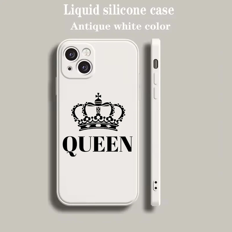 Beige Cartoon Crown King & Queen Couple Style Phone Case