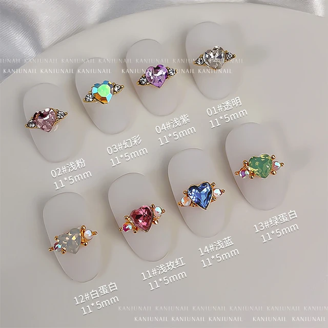 10pcs 3D Heart Ring Crystal Rhinestones Shiny Diamond Glass Nail Charms  Multi Color Love Heart Gems Press On Nails Accessories - AliExpress
