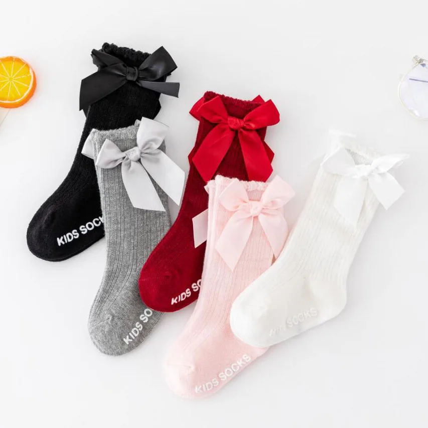 

Детские носки с большим бантом, носки принцессы для девочек, детские хлопковые чулки для малышей, Аксессуары для младенцев, носки для пола для новорожденных