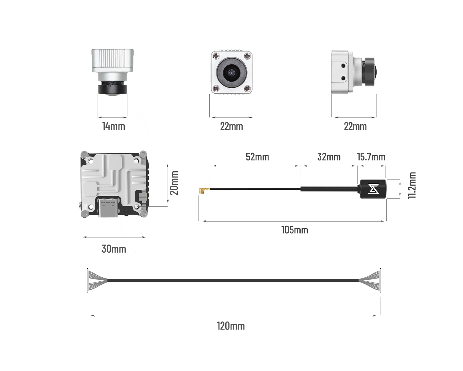 Câble FPV Walksnail/Vista 55mm-20cm - Connecteur pour Caméra FPV