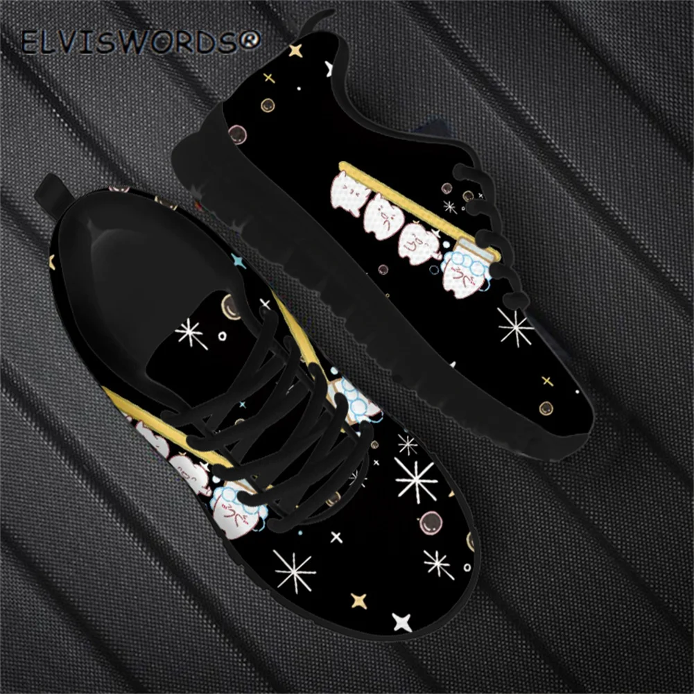 

ELVISWORDS Dentist Pattern Comfortable Walking Shoes Flats for Women Ladies Breathable Air Mesh Sneakers Casual Zapatos de mujer