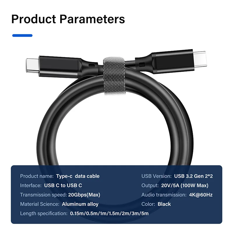 Premium USB 3.2 Type-C to Type-C Cable with PD 100W and ThunderBolt 3 Support
