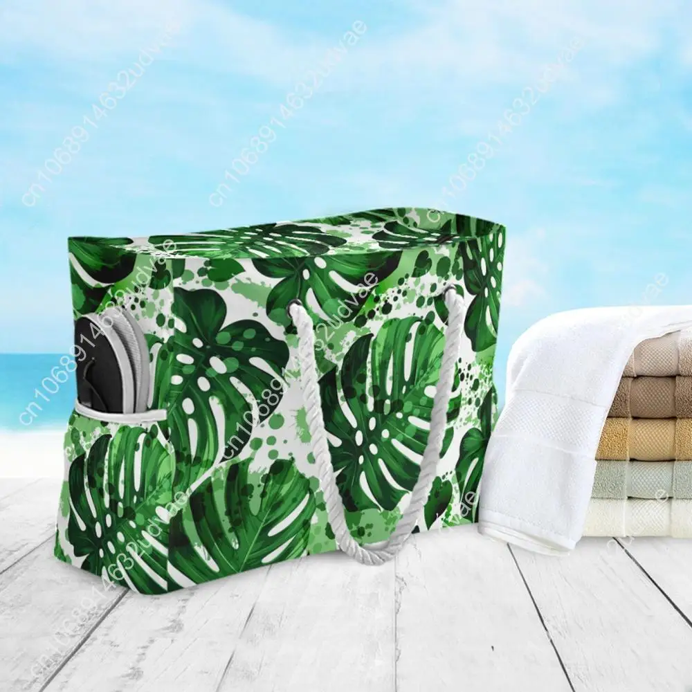 New Beach Tote Bag Fashion Women Summer Large Capacity Tropical Palm Monstera Leaves Shoulder Bag Top-Handbag Shopping Bags