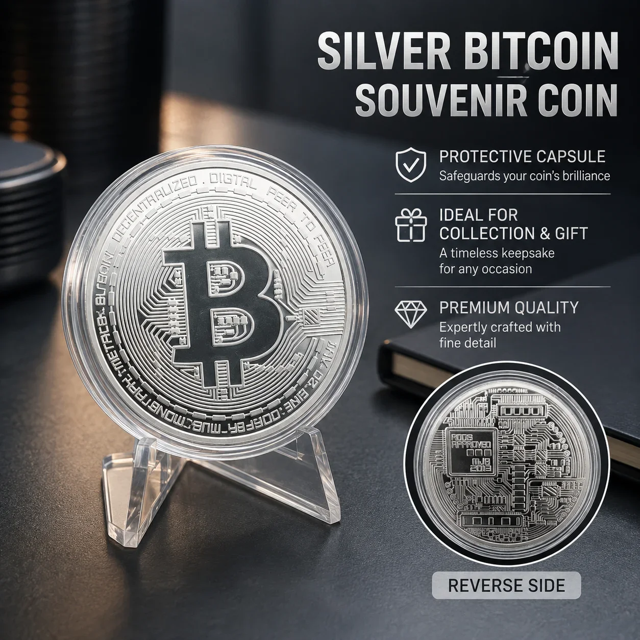 Moneta Commemorativa Bitcoin, Placcata in Oro, Oggetto da Collezione per Appassionati di Criptovalute, Regalo per Investitori, Moneta Novità - immagine 2