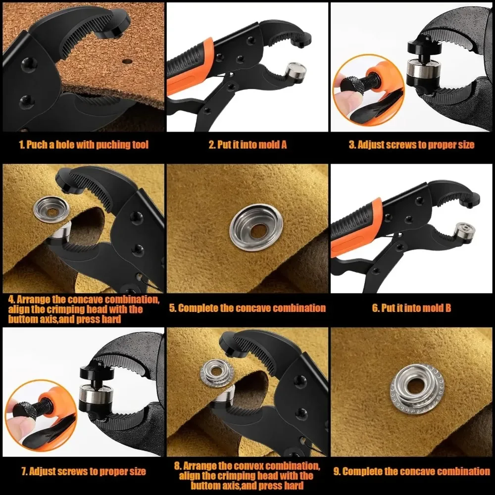 Professional Eyelet Punch Kit with 40 Sets 15mm Metal Buckle for Belt Clothes Curtains Shoes Tent Tarpaulin Grommet Pliers Kit