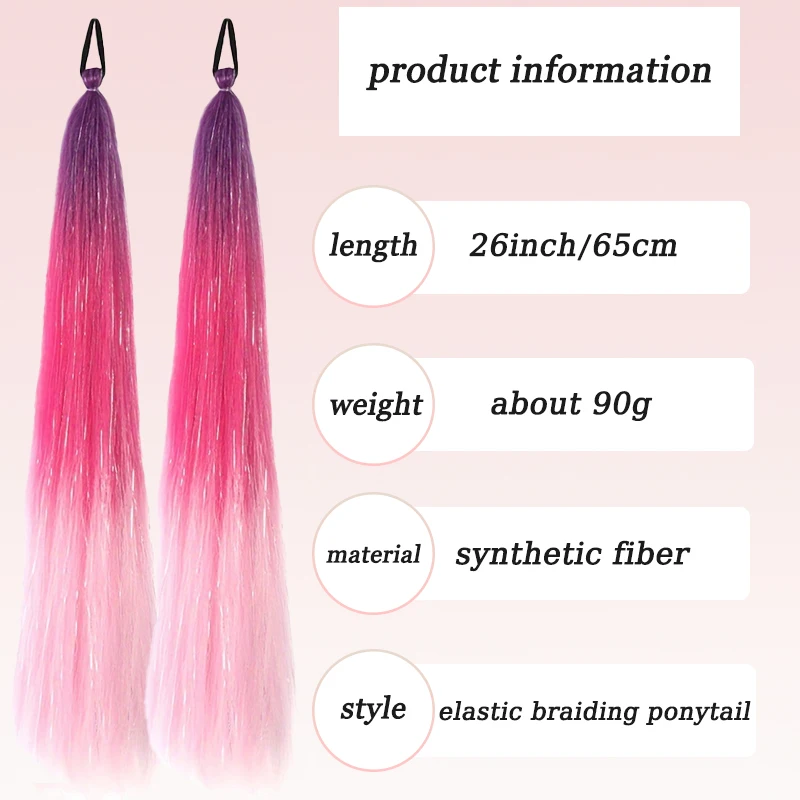 2Pcs Syntehtic Hair Ponytail Extensions with Tinsel Hair Colored Ponytails with Hair Tie for Braiding for Women Kids Christmas