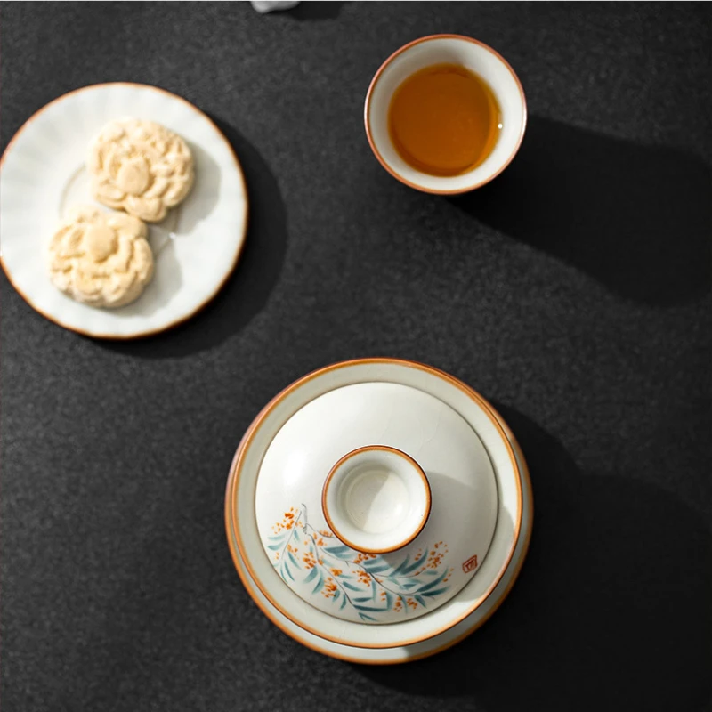Household Ceramic Tea Bowl Hovering Lid Bowl Kung Fu Tea Set Heat-resistant