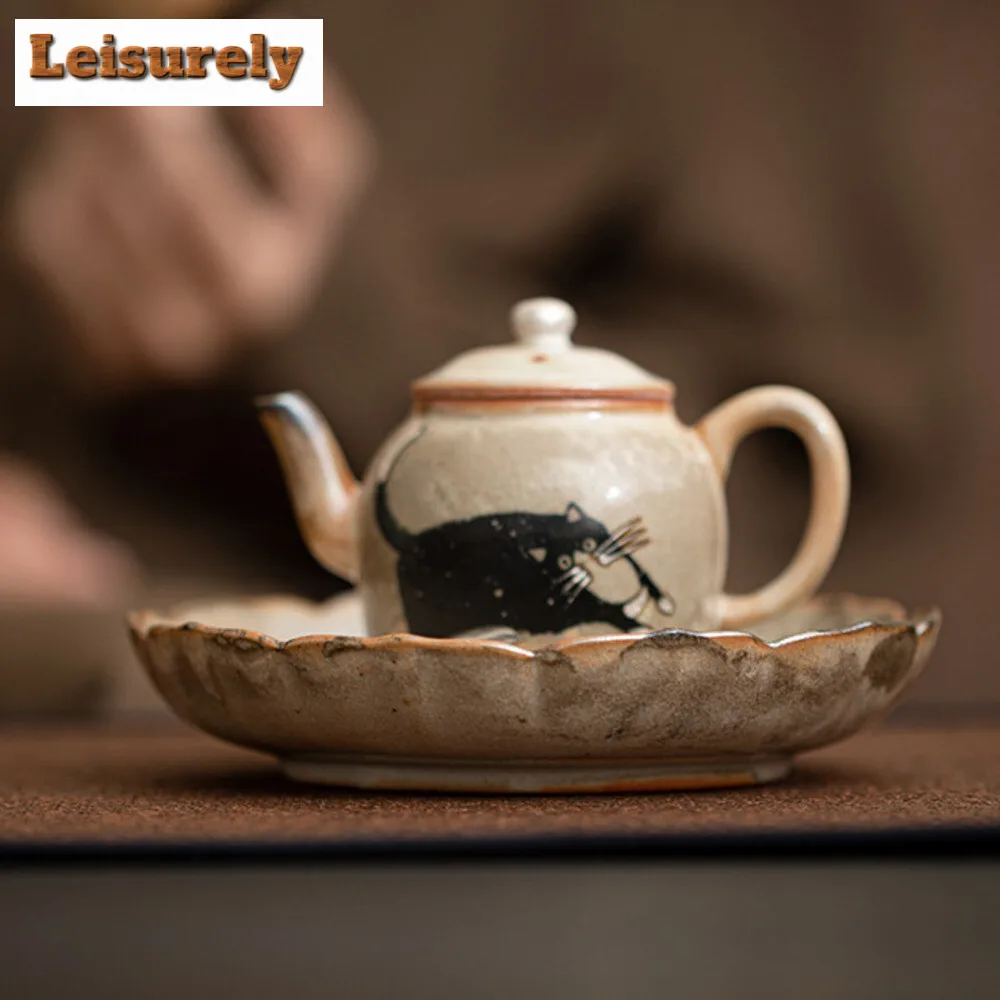 Japanese Zhiye Cat Pot Bearing Holder Wood-fired Porcelain Pot Base Dry Brew Table Tea Tray Fruit Snack Plate Teaware Ornaments