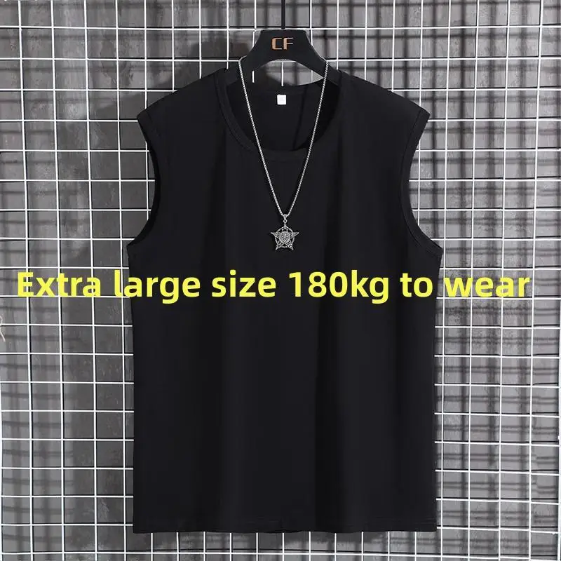 

2023 Summer Men'S Fitness Sports Cotton Sleeveless Round Neck Loose Oversized Sweat Absorbent Trend New Solid Color T-Shirt