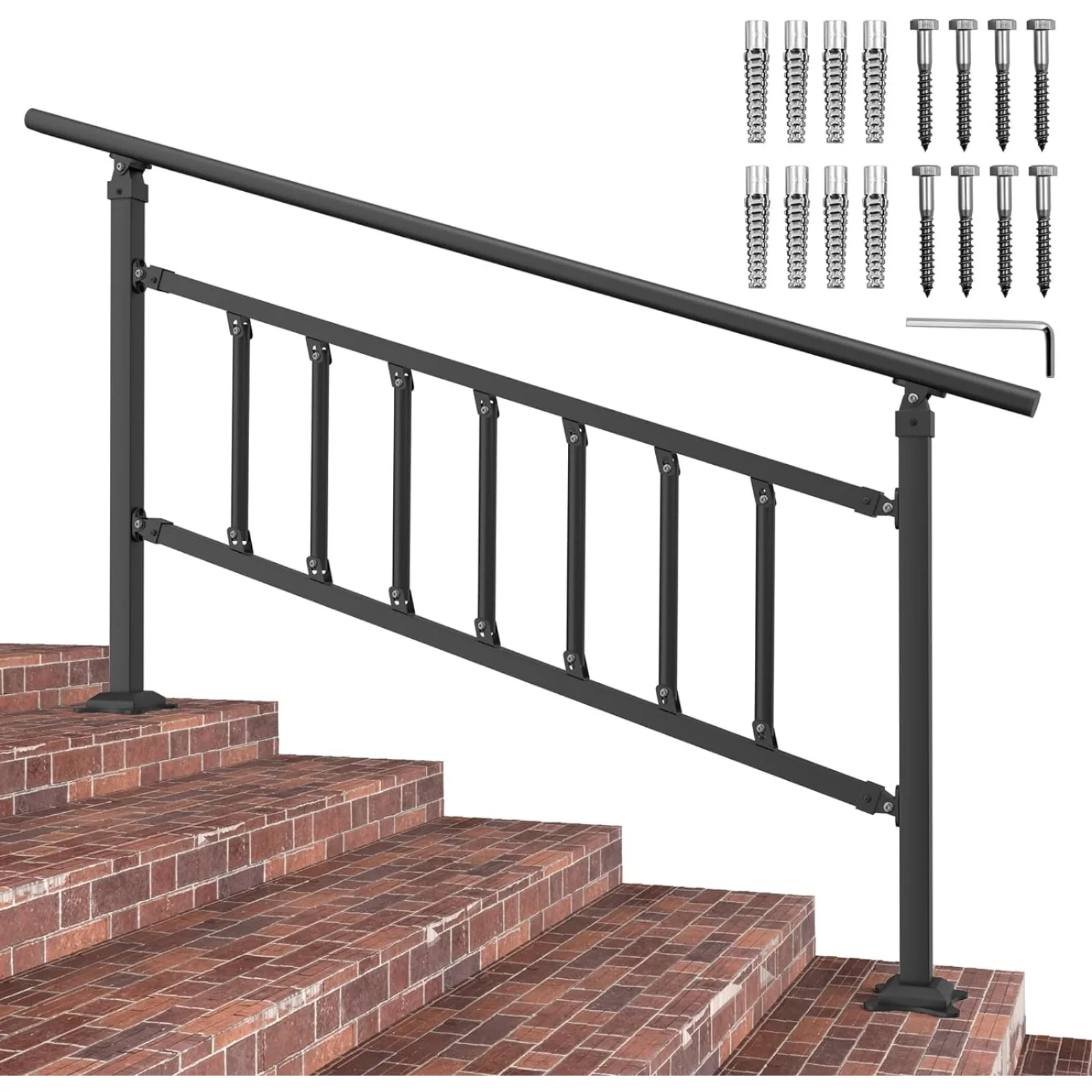 

US Outdoor Stair Railing Fit for 1-5 Steps with Fence Transitional Handrails for Outdoor Steps Wrought Iron