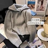 Autumn Winter 2024 Double Zipper Vintage Flip Collar Women Knitted Cardigan Sweater Jacket Student Korean Version Ladies Top 1