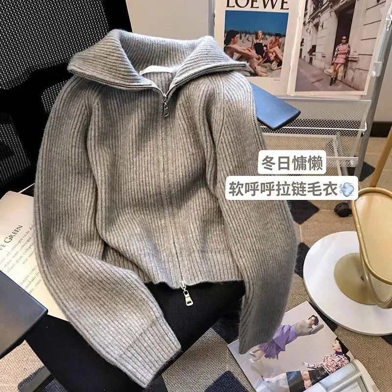 Cárdigan De Punto Con Capucha Para Mujer – Abrigo De Cuello Alto Con Cremallera Y Botones, Rayón Y Nailon