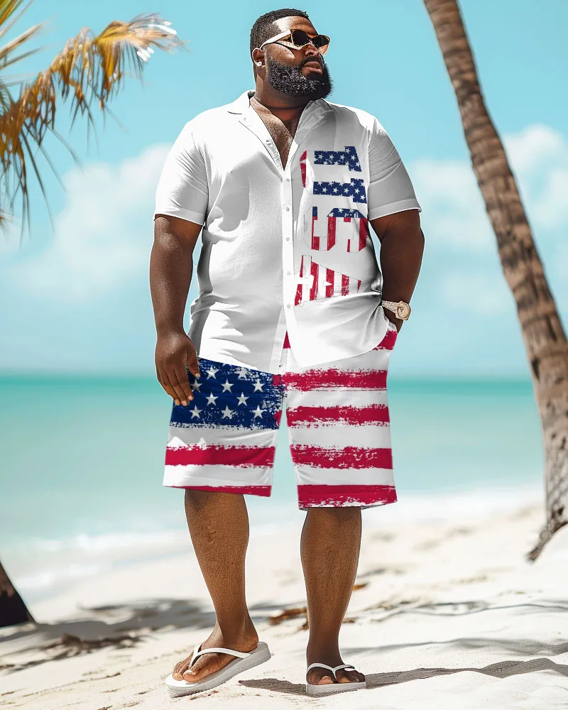 Biggmans Plus Size L-9Xl for Summer Men's Hawaii Set Oversize Hip Hop Style Printed Short Sleeve Shirt Shorts Suit 7Xl 8Xl 9Xl