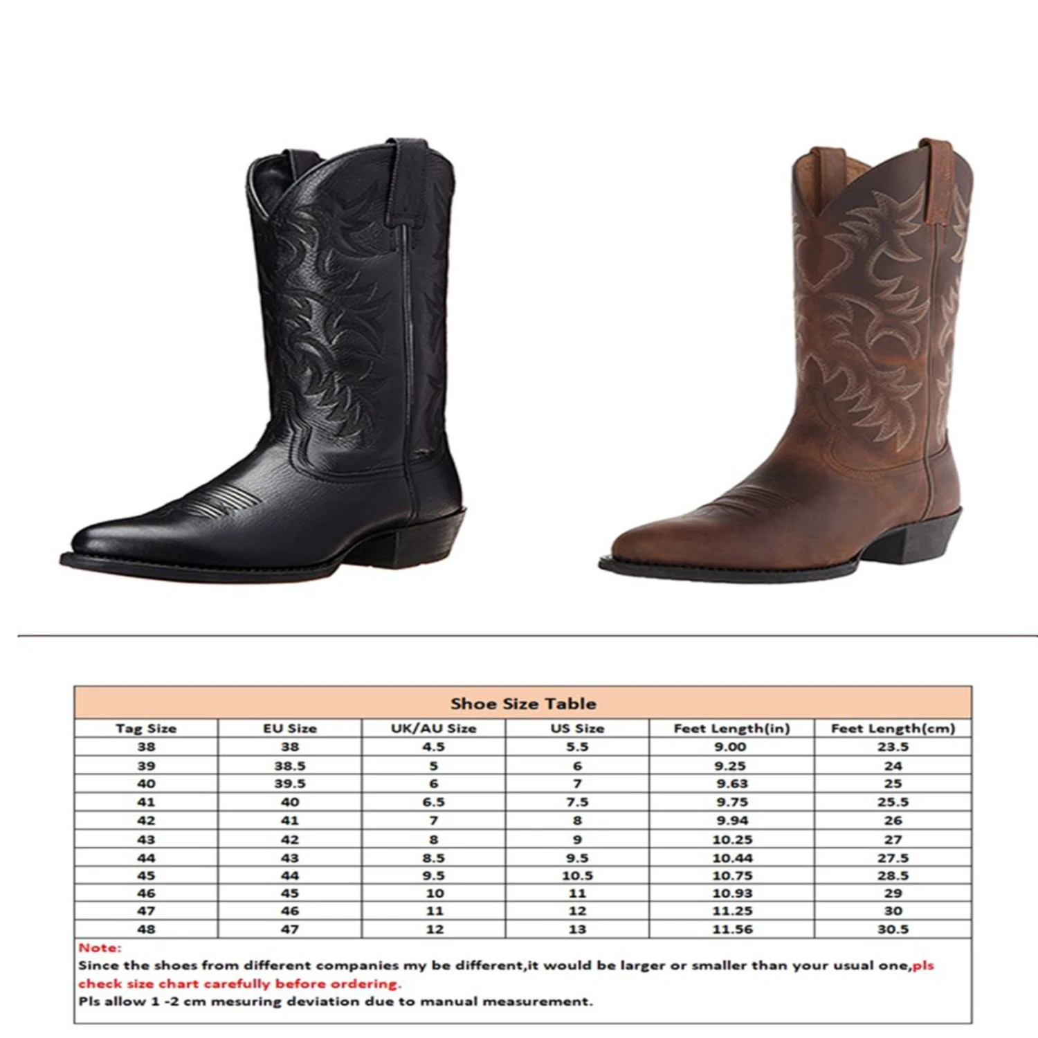 Comfortable Mid Calf Cowboy Boots for Men, Embroidered Size 11